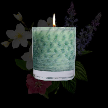 Stewart Hearn Green Handblown Glass Candle (Jasmine and Patchouli)