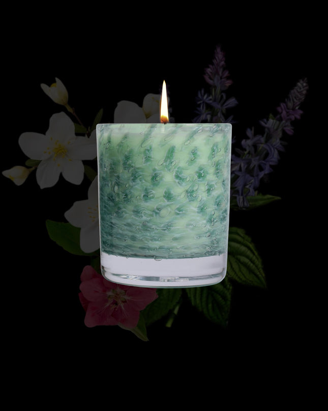 Stewart Hearn Green Handblown Glass Candle (Jasmine and Patchouli)