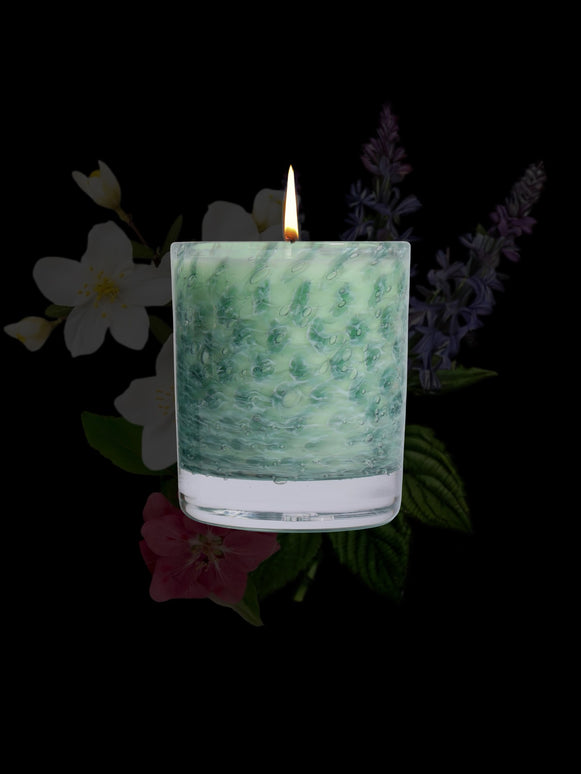 Green Handblown Glass Jasmine & Patchouli Candle