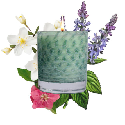 Stewart Hearn Green Handblown Glass Candle (Jasmine and Patchouli)