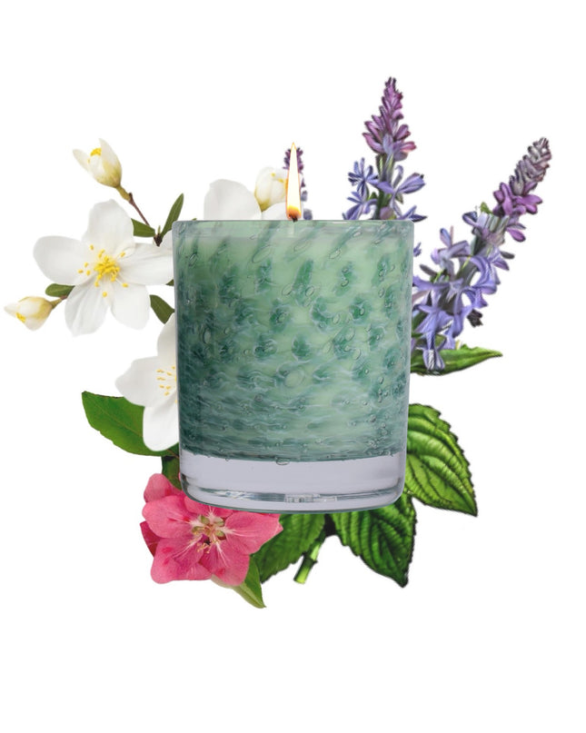 Stewart Hearn Green Handblown Glass Candle (Jasmine and Patchouli)