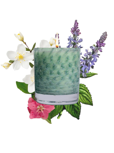 Green Handblown Glass Jasmine & Patchouli Candle
