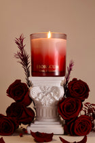 Seductive red glass candle vessel for Valentine's Day gifting, artisan British made.