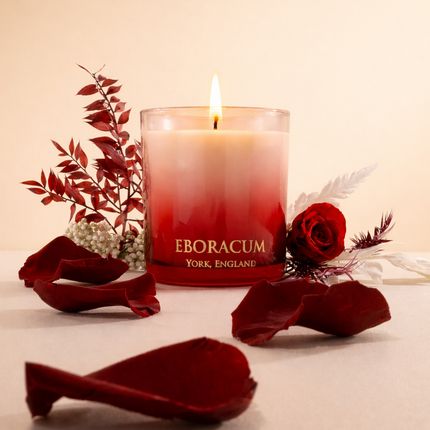 Seductive red glass candle vessel for Valentine's Day gifting, artisan British made.