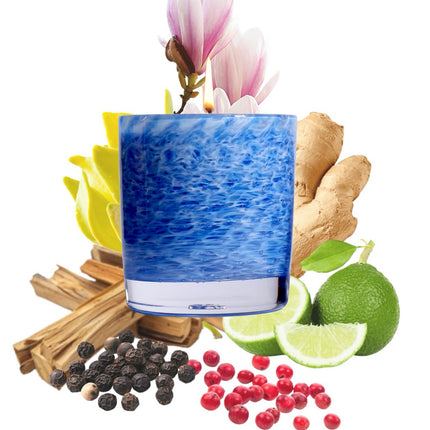 Stewart Hearn Blue Handblown Glass Candle (Pepper, Magnolia and Sandalwood)