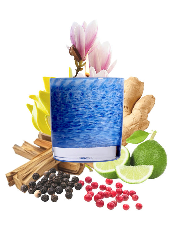 Stewart Hearn Blue Handblown Glass Candle (Pepper, Magnolia and Sandalwood)