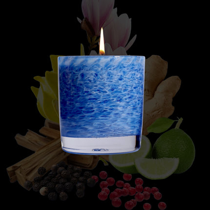 Stewart Hearn Blue Handblown Glass Candle (Pepper, Magnolia and Sandalwood)