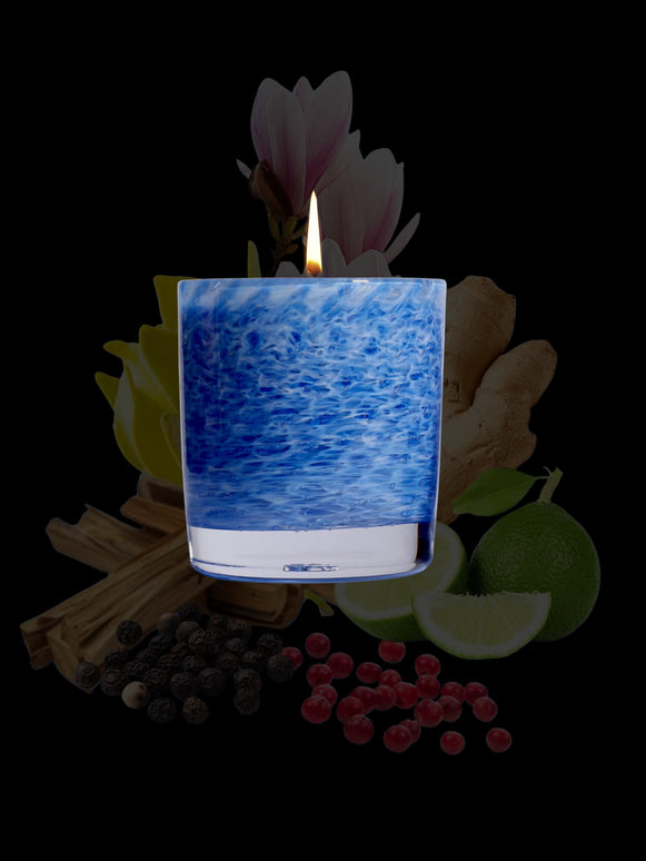 Stewart Hearn Blue Handblown Glass Candle (Pepper, Magnolia and Sandalwood)