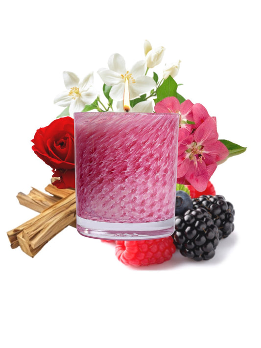 Stewart Hearn Pink Handblown Glass Candle (Berries, Rose and Moss)