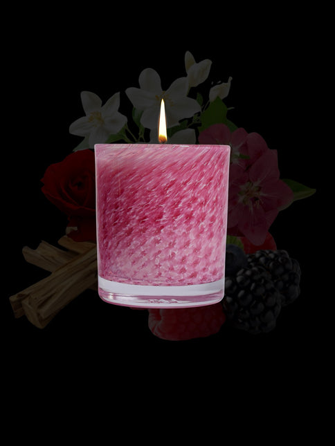 Stewart Hearn Pink Handblown Glass Candle (Berries, Rose and Moss)