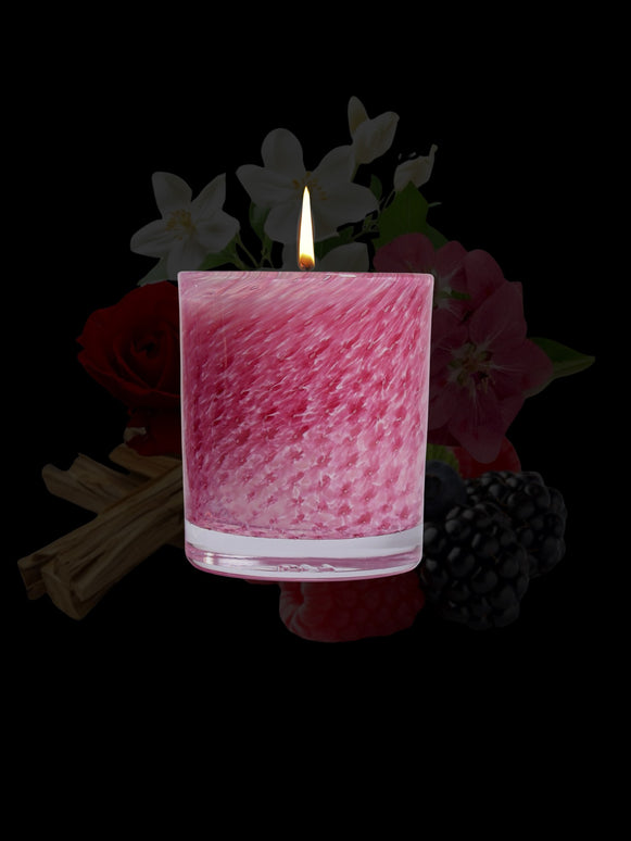 Stewart Hearn Pink Handblown Glass Candle (Berries, Rose and Moss)